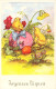 Pâques - Illustration De Poussins Oeuf Et Fleurs - Cartes Postales Anciennes - Easter