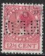 Perfin H.E.O. In 1926-1939 Koningin Wilhelmina Veth 12½ Cent Karmijn Met WM Ringen NVPH 184 - Perfin