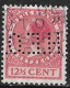 Perfin H.E.O. In 1926-1939 Koningin Wilhelmina Veth 12½ Cent Karmijn Met WM Ringen NVPH 184 - Perfins