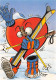 P-23-HE-1565 : SKI CARTE ILLUSTREEPAR ZOZOR. LES COEURS CHAUDS - Sports D'hiver