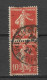 Delcampe - VARIETES FRANCE 1907 N° 138 L ( IA ) SEMEUSE FOND PLEIN 10 C X 2 VERTICALE  OBLITERE  / NOM ? C DECALER - Used Stamps