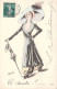 Illustration Signée Roberty - La Mode - Femme Au Chapeau Et Ombrelle - Robe Noire - Carte Postale Ancienne - Rabier, B.