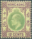 Great Britain-ENGLAND,Hong Kong,1907 King Edward Vll,12C Violet/green, Yellow Paper,Mint - Gum - Unused Stamps