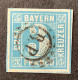 Bayern Mi 2 II B.P = BAHNPOST, Tadellos 1850 3 Kr Blau Mit Schönen Abschlag (Bavaria Tpo Railroad Baviére Ambulant OMR - Oblitérés