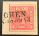 Bayern Mi 3 Ia LUXUS 1850 1 Kr Rosa Pl.1 Mit Allen Schnittlinien Auf Briefstück (Bavaria Baviére Luxe XF GEM - Afgestempeld