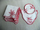 Lot Napperons Serviettes Brodés Main Rouge Sur Coton Lin Blanc Motif Cerise Amande.Voir Détail. - Napperons