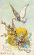 FETES ET VOEUX - Oiseau Dépose Un Oeuf - Joyeuses Paques - Fleur  - Carte Postale Ancienne - Pâques