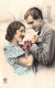 COUPLES - Couple Face à Face Ce Regarde Tendrement - Fleur  - Carte Postale Ancienne - Coppie