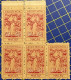 MACAU 1953 MERCY TAX STAMPS 50 AVOS, SALMON RED, BLOCK OF 5, VERY FINE - Cartas & Documentos