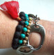 Delcampe - 4 Bracelets, à Superposer, Bracelet Menottes, Style Keith Richards, Bijou Pierre, Lave Noire, Rolling Stones, Perle Arti - Armbanden