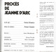 Théâtre De PARIS : "Le Procès De Jeanne D'Arc" De Robert BRESSON, Avec Robert HOSSEIN. Années 60 (?) - Teatro & Disfraces