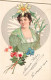 Illustrateur - Portrait Jeune Femme Dans Médaillon Fleurs - Daté 1902 - Carte Postale Ancienne - 1900-1949