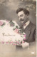 FANTAISIE - Homme - Costume - Fleurs - Tendresse - Nœud Papillon - Carte Postale Ancienne - Men