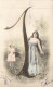 FANTAISIE - Chiffre 1 - Femme - Fille - Carte Postale Ancienne - Brodées