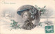 ILLUSTRATEUR SIGNEE VIENNE - Bonne Année - Femme - Bonnet Prairie -houx - Carte Postale Animée - Vienne