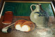 Nature Morte : Cruche, Pain, Pipe, Allumettes, Verre D'alcool/ Still Life: Jug, Bread, Pipe, Matches, Glass Of Liquor - Huiles