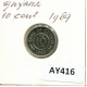 10 CENTS 1989 GUAYANA GUYANA Münze #AY416.D - Guyana