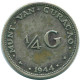 1/4 GULDEN 1944 CURACAO Netherlands SILVER Colonial Coin #NL10591.4.U - Curacao