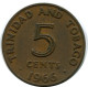 5 CENTS 1966 TRINIDAD Y TOBAGO TRINIDAD & TOBAGO Moneda #AR217.E - Trinité & Tobago