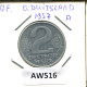 2 DM 1957 A DDR EAST ALLEMAGNE Pièce GERMANY #AW516.F - 2 Marchi
