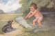 Wally Fialkowska - Child Pulling A Dachshund Dog Into The Water - Fialkowska, Wally