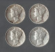 LOT 4 PIECES ETATS UNIS - 4 USA COINS - 10 CENTS MERCURY - 1942 - 1943D - 1944 - 1945 - DE TB à SUP - 1916-1945: Mercury