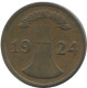 2 REICHSPFENNIG 1924 G GERMANY Coin #AE279.U - 2 Renten- & 2 Reichspfennig