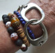 Set 4 Bracelets, à Superposer, Bracelet Menottes Géantes, Style Keith Richards, Lave Noire, Agate, Rolling Stones, Perle - Pulseras