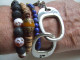 Delcampe - Set 4 Bracelets, à Superposer, Bracelet Menottes Géantes, Style Keith Richards, Lave Noire, Agate, Rolling Stones, Perle - Armbanden