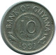 10 CENTS 1991 GUYANA Moneda #AR926.E - Guyana