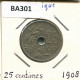 25 CENTIMES 1908 Französisch Text BELGIEN BELGIUM Münze #BA301.D - 25 Cent