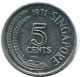 5 CENTS 1971 SINGAPUR SINGAPORE Münze #AR169.D - Singapour