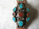 Bracelet Tibet - Perle De Turquoise Et Corail Motif Turquoise Et Agate Entourage Et Armature Laiton Taille 18 Cm - Ethnics