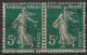 France 1907 Semeuse 5c N°137 Paire Avec Un Anneau Lune Sous La Main Timbre à Gauche (variété) - Used Stamps