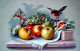 Cpa NATURE MORTE OISEAU RAISIN ORANGE POMME  POIRE Pommes Mures , BIRD Grapes & Apple  STILL LIFE OLD PC - Medicinal Plants