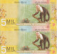 PAREJA CORRELATIVA DE COSTA RICA DE 5000 COLONES DEL AÑO 2012 SIN CIRCULAR (UNC) (MONO-MONKEY)  (BANKNOTE) - Costa Rica