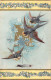 ANIMAUX - OISEAUX - Hirondelles Et Fleurs Bleues -  Carte Postale Ancienne - Birds