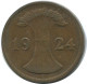 2 RENTENPFENNIG 1924 E GERMANY Coin #AE274.U - 2 Rentenpfennig & 2 Reichspfennig