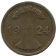 2 RENTENPFENNIG 1924 J DEUTSCHLAND Münze GERMANY #AE286.D - 2 Renten- & 2 Reichspfennig