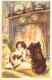 FETES - Bonne Année - Chiens - Cheminée - Feu - Carte Postale Ancienne - Neujahr