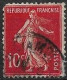 France Semeuse 10c N°138c Rouge écarlate Oblitéré (signé) - Usati