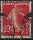 France Semeuse 10c N°138c Rouge écarlate Oblitéré (signé) - Usados