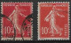 France Semeuse 10c N°138c Rouge écarlate Oblitéré (signé) - Used Stamps