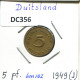 5 PFENNIG 1949 J WEST & UNIFIED GERMANY Coin #DC356.U - 5 Pfennig