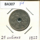 25 CENTIMES 1922 DUTCH Text BELGIQUE BELGIUM Pièce #BA307.F - 25 Cents