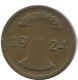 2 RENTENPFENNIG 1924 D DEUTSCHLAND Münze GERMANY #AE277.D - 2 Renten- & 2 Reichspfennig