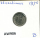 25 CENTIMES 1975 FRENCH Text BELGIUM Coin #AW906.U - 25 Cents