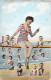 ENFANTS - Dessins D'enfants - Femme - Phare - Plage - Sable - Carte Postale Ancienne - Children's Drawings