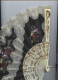 éventail, Dentelle, Point D'Alençon, Tissu Noir Peint, Fleurs, Fruits, Rayons Couleur Ivoire, Dimensions 45 X 23cm - Fächer