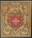 555 Svizzera 1850 - Rayon II, 10 Rappen, Giallo Nero E Rosso, Annullato Con Parte Del Bollo A Griglia Federale N. 15. F - 1843-1852 Kantonalmarken Und Bundesmarken